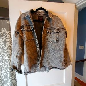 Gray Fringe Jean Jacket  - XL